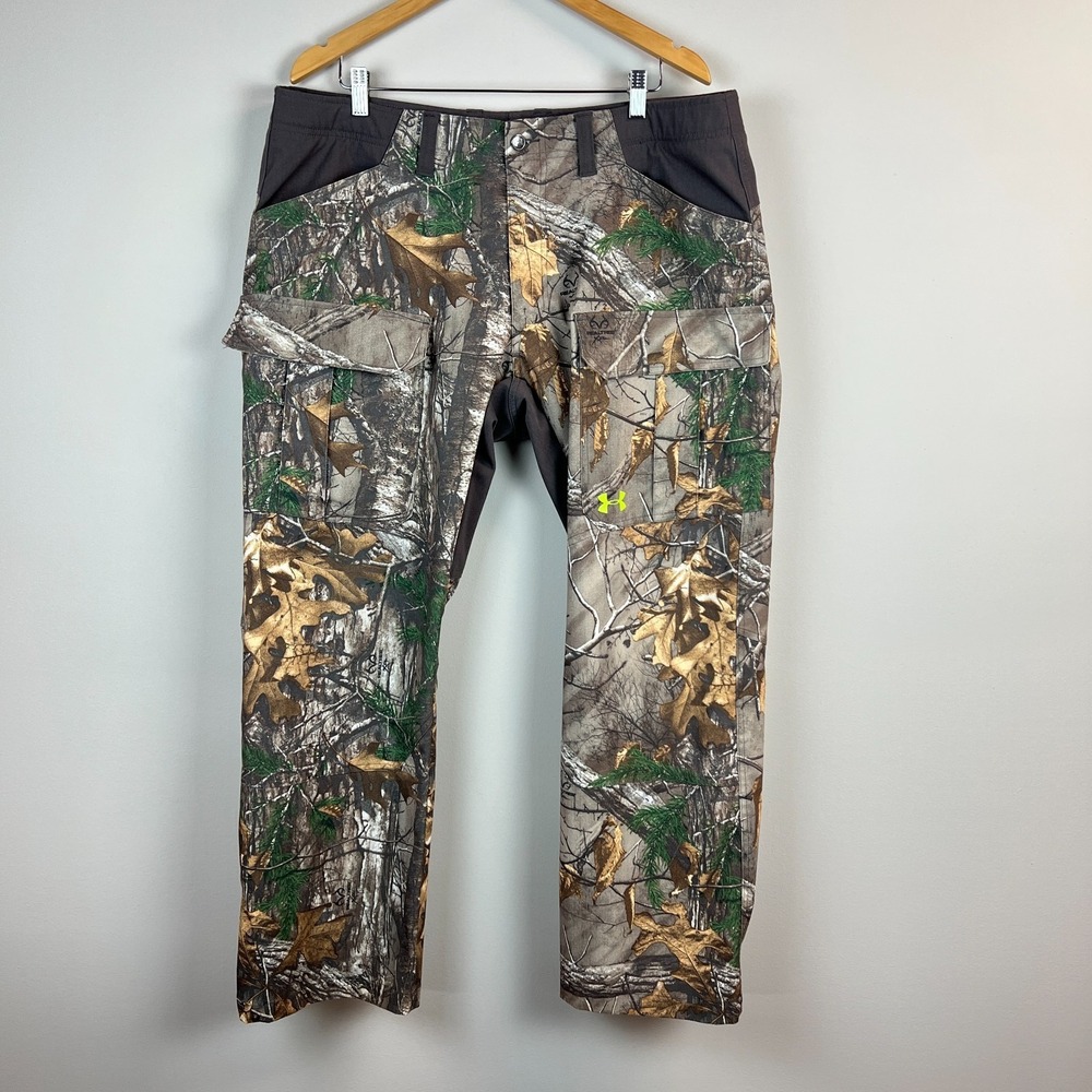 Under Armour Cargo Pants Mens 40x32 Brown UA Realtree Camo Scent Control Hunting